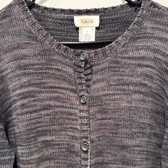 Talbots Woven Grey Striped Button-Up Cotton Cardigan - Picture 3 of 13